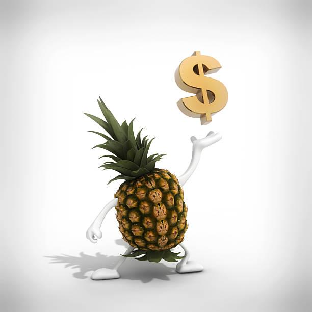 istock Pineapple cartoon holding dollar sign 175960178