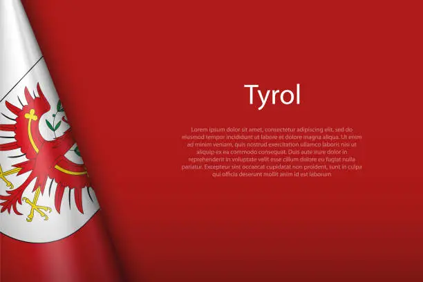 Vector illustration of flag Tyrol, state of Austria, isolated on background with copyspace