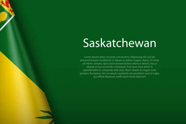 Vector illustration of flag Saskatchewan, state of Canada, isolated on background with copyspace
