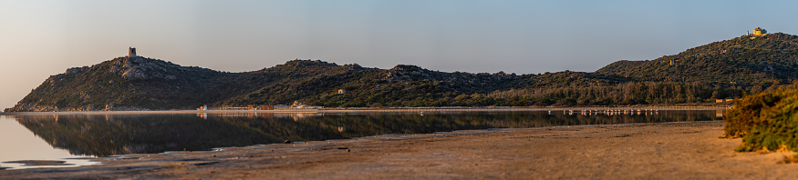 Porto Giunco bay on Sardinia island early in the morning sunrise.