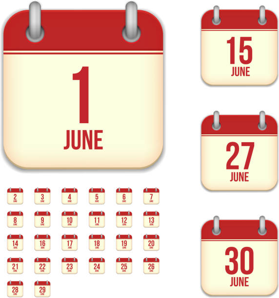 ilustrações de stock, clip art, desenhos animados e ícones de junho de dias. vetor ícones de calendário - 12 18 months