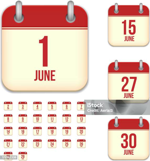 June Days Vector Calendar Icons Stock Illustration - Download Image Now - June, Number 1, Number 30