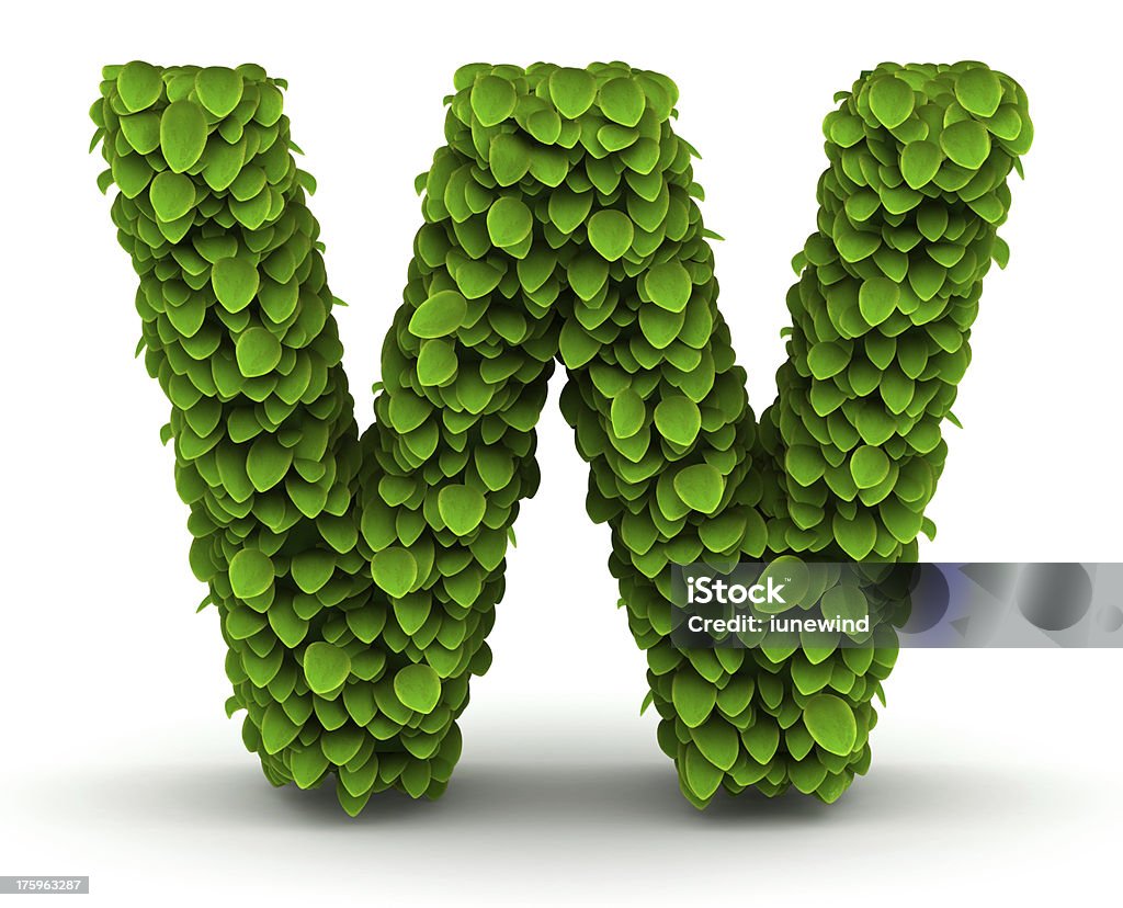 Leaves font letter W Leaves alphabet font letter W on white background Alphabet Stock Photo