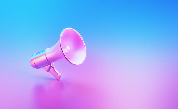 istock Metallic Megaphone Illuminated By Blue And Pink Lights On Blue And Pink Background 1759642548