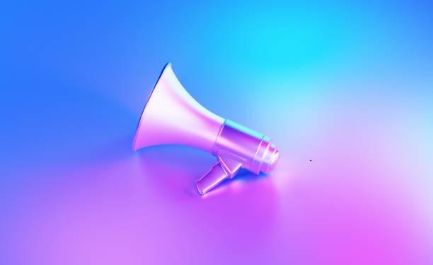 istock Metallic Megaphone Illuminated By Blue And Pink Lights On Blue And Pink Background 1759643077