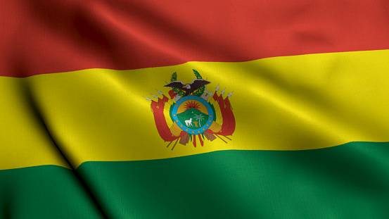 Bolivia Flag. Waving  Fabric Satin Texture of Bolivia 3D illustration. Real Texture Flag of the Plurinational State of Bolivia
