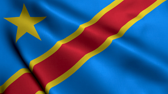 Congo Flag. Waving  Fabric Satin Texture of the Flag Congo 3D illustration. Real Texture Flag of the Congo