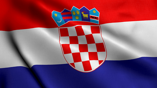 Croatia Flag. Waving  Fabric Satin Texture of the Flag of Croatia 3D illustration. Real Texture Flag of the Croatia