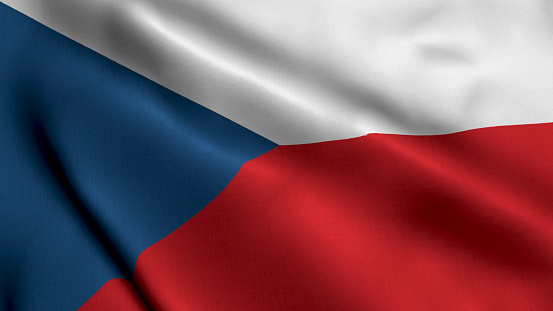 Czechia Flag. Waving  Fabric Satin Texture of the Flag of Czechia 3D illustration. Real Texture Flag of the Czechia