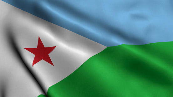 Djibouti Flag. Waving  Fabric Satin Texture of the Flag of Djibouti 3D illustration. Real Texture Flag of the Djibouti