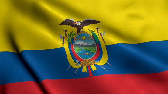 Ecuador Flag. Waving  Fabric Satin Texture of the Flag of Ecuador 3D illustration. Real Texture Flag of the Ecuador