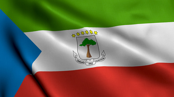 Equatorial Guinea Flag. Waving  Fabric Satin Texture of the Flag of Equatorial Guinea 3D illustration. Real Texture Flag of the Equatorial Guinea