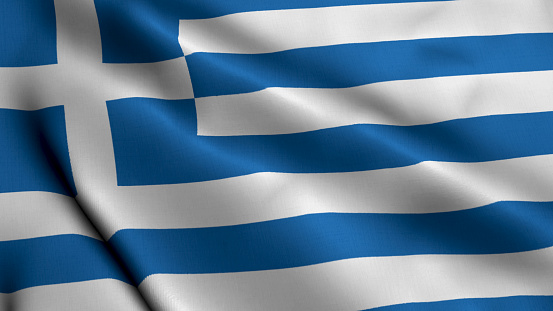 Greece Flag. Waving  Fabric Satin Texture of the Flag of Greece 3D illustration. Real Texture Flag of the Greece