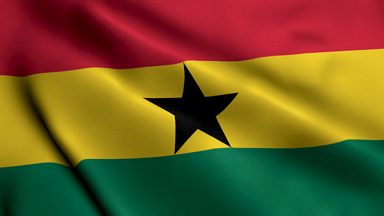 Ghana Flag. Waving  Fabric Satin Texture of the Flag of Ghana 3D illustration. Real Texture Flag of the Ghana