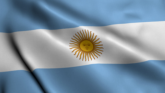 Argentina Flag. Waving  Fabric Satin Texture Flag of Argentina  3D illustration. Real Texture Flag of the Argentine Republic