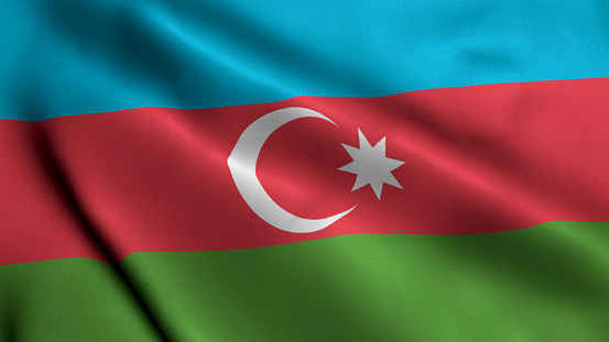 Azerbaijan Flag. Waving  Fabric Satin Texture Flag of Azerbaijan 3D illustration. Real Texture Flag of the Republic of Azerbaijan