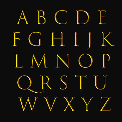 Gold Colored 3D Alphabet, Capital Letters.