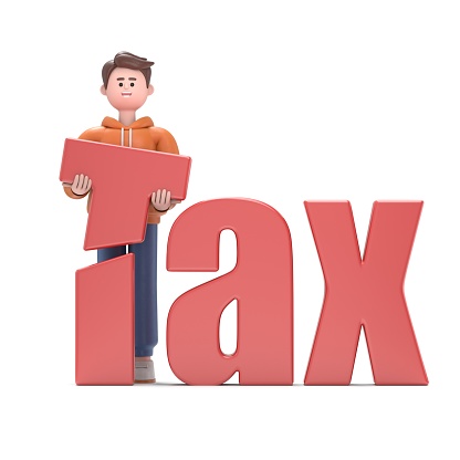 3D illustration of male guy Qadir   depicts tax cuts and tax reductions.3D rendering on white background.