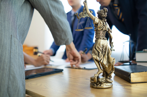 statue of god Themis Lady Justice is used as symbol of justice within law firm to demonstrate truthfulness of facts and power to judge without prejudice Themis Lady Justice is of justice. Copy Space