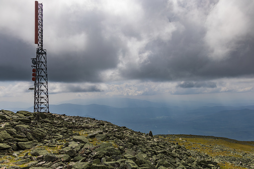 Radio tower on the peak of Mount Washington, New Hampshire, USA