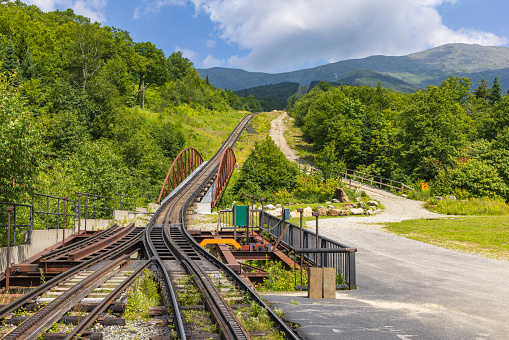 Beginning of the cog railwaytrack leading to the top of Mount Washington in New Hamsphire