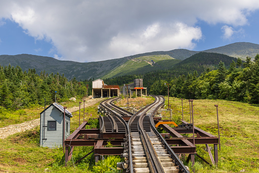 View of the Waumbek station on the Mt Washington railway track in New Hamsphire, USA