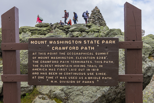 Sign on the top of Mount Washington, New Hamsphire, USA