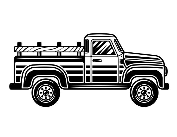 istock Farmer pickup truck side view vector illustration in vintage monochrome style isolated on white background 1759705813