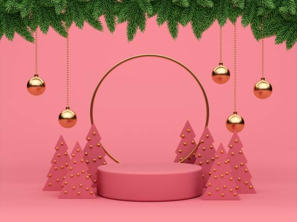 istock Pink christmas background with podium 1759708158