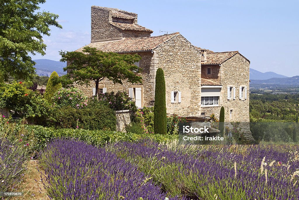 The exterior view of a house in Provence Beatiful house is situated near blooming lavender, Provence, France. Provence-Alpes-Cote d'Azur Stock Photo