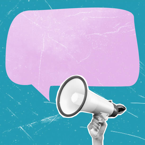 istock Contemporary artistic piece featuring a megaphone with a message bubble and space for text. 1759725419