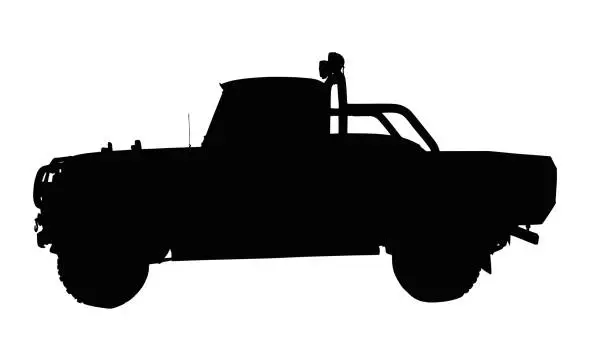 Vector illustration of Vintage 4x4 Pick-up Truck Silhouette