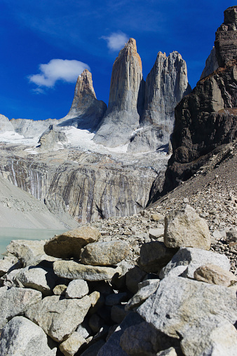 Photo of the Rorres del Paine natural landmark in Southern Chile.