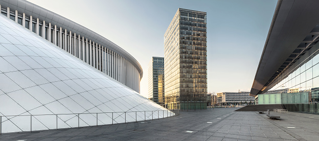 The Kirchberg Plateau is the business district of Luxembourg's banking and financial centre. The Philharmonie Luxembourg, also known officially as the Grande-Duchesse Joséphine-Charlotte Concert Hall, is a concert hall located in the European district in the Luxembourg City quarter of Kirchberg