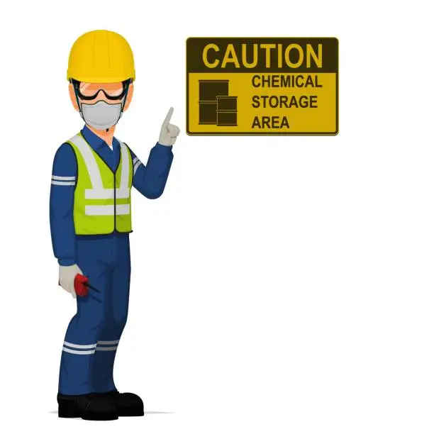 Vector illustration of An industrial worker with chemical PPE on white background