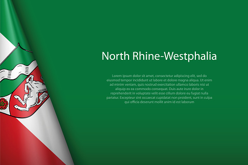 3d flag North Rhine-Westphalia, state of Germany, isolated on background with copyspace