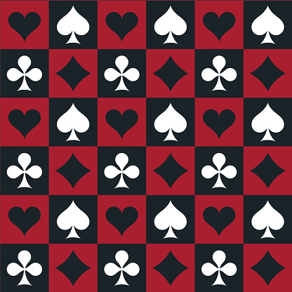 Pattern of playing cards. Spades, Hearts, Clubs, Diamonds. Casino gambling, poker background.