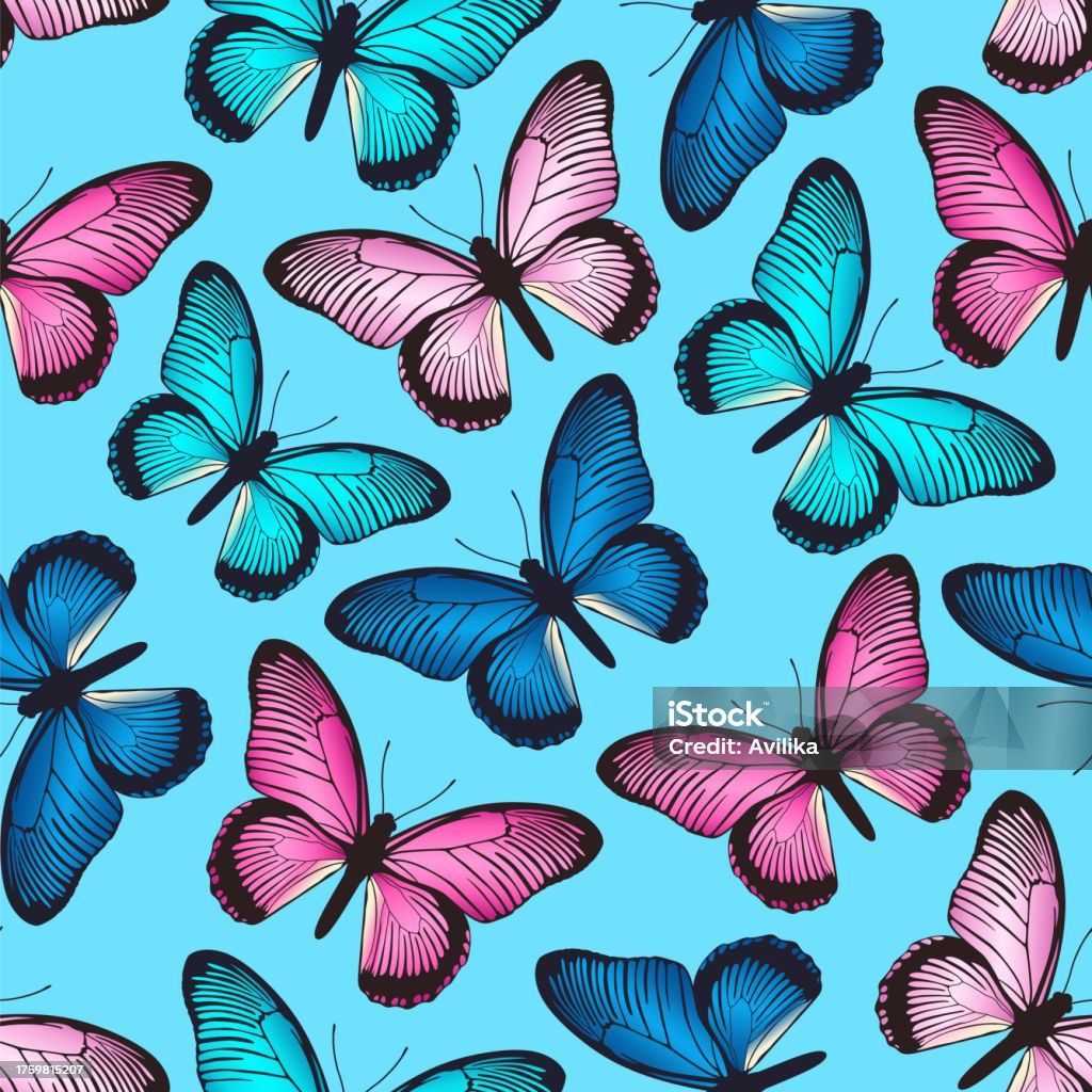 Blue Butterfly Color Pattern Pattern With Butterflies Butterflies On A Blue Background Summer Design ...
