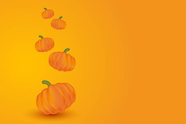 istock Cute shiny orange floating pumpkins. Aesthetic style Halloween, Thanksgiving in orange gradient background. Cartoon pumpkins template for your design projects. 1759823357
