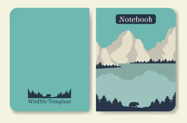 Vector illustration of Notebook page blue landscape design. Wildlife cover illustration.