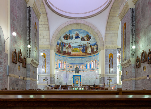 Alger, Algiers, Algeria, April 20 2023 : Interior of Notre Dame dAfrique (Our Lady of Africa), a 19th-century Roman Catholic Basilica.