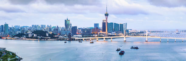 aerial view of macau island urban commercial building skyline - 澳門 圖片 個照片及圖片檔