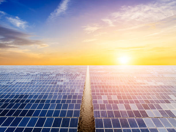 istock Solar panels and sky clouds background at sunset 1759849300