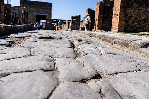 A cobblestone road in Pompeii, Italy