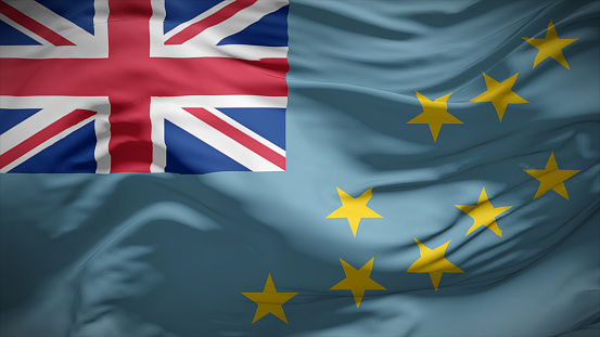 3d illustration flag of Tuvalu. Close up waving flag of Tuvalu.