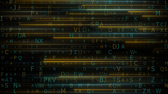 Abstract illuminated symbols with data background texture.