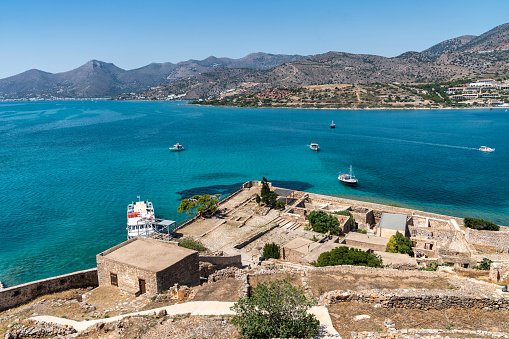 Crete Spinalonga Fortress on small Kalidonia Island (Spinalonga Island) . The venetian fortress built approx. in the 16th century was used as the last active leprosy colony to quarantaine leprous people until 1957. Crete. Greece Photo Collection