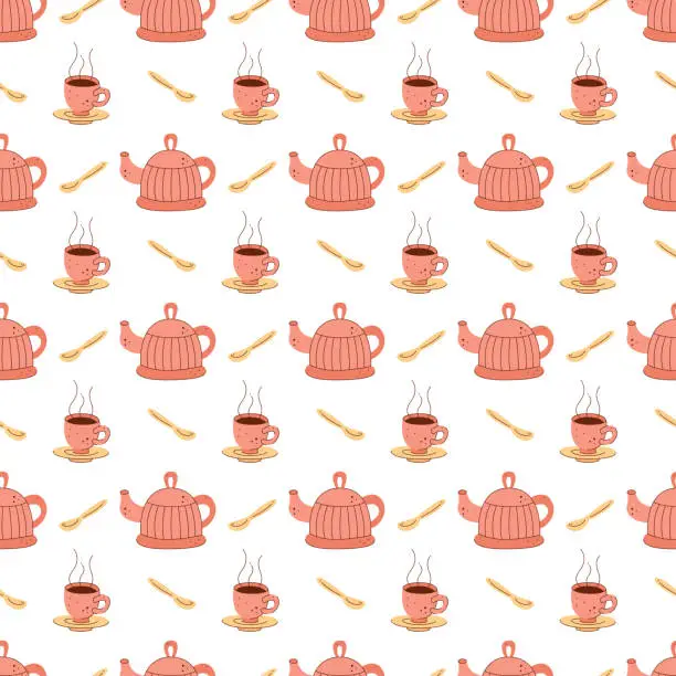 Vector illustration of Seamless pattern on the theme of tea. Vector flat illustration suitable for wrapping paper.