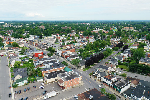 An aerial scene of Cornwall, Ontario, Canada in morning