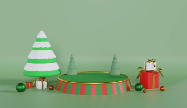 istock Xmas Podium Display with Gift Box on Green Background 1759929542